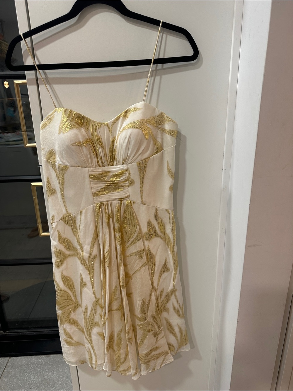 Aidan Mattox Cream Mini Dress with Gold Embroidery